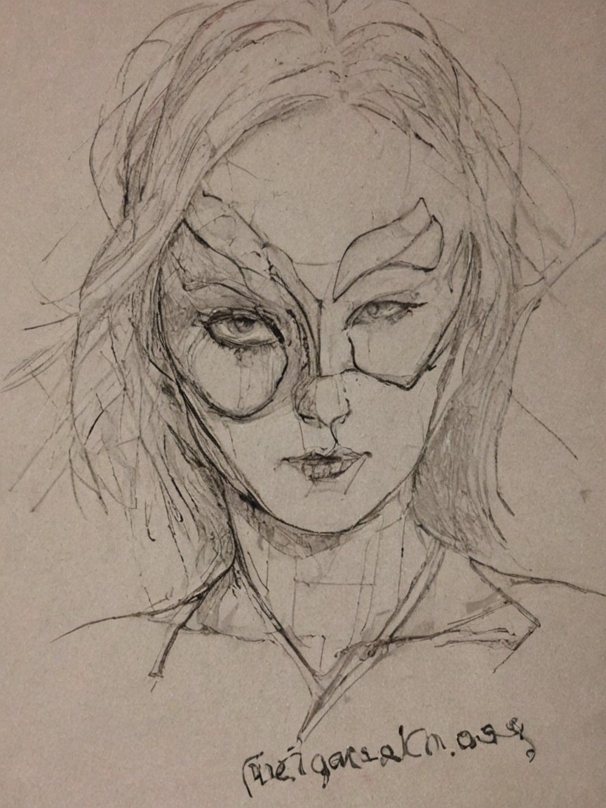 Pencil Sketch of a Mysterious Half-Masked Figure