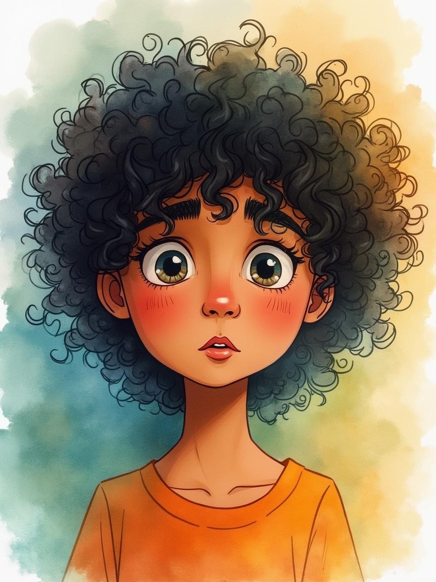 Surprised Child with Curly Hair in Dreamy Background