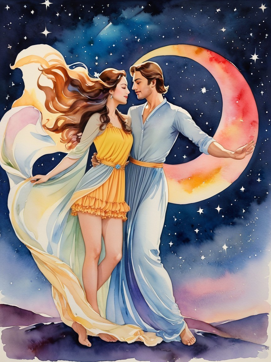 Couple Embraced Under a Starry Night Sky