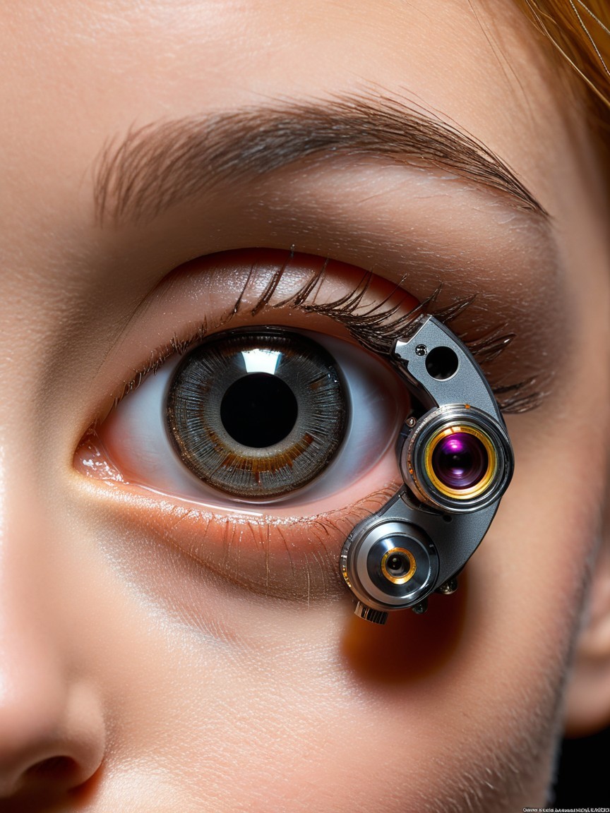 Close-Up of Human Eye with Futuristic Robotic Device