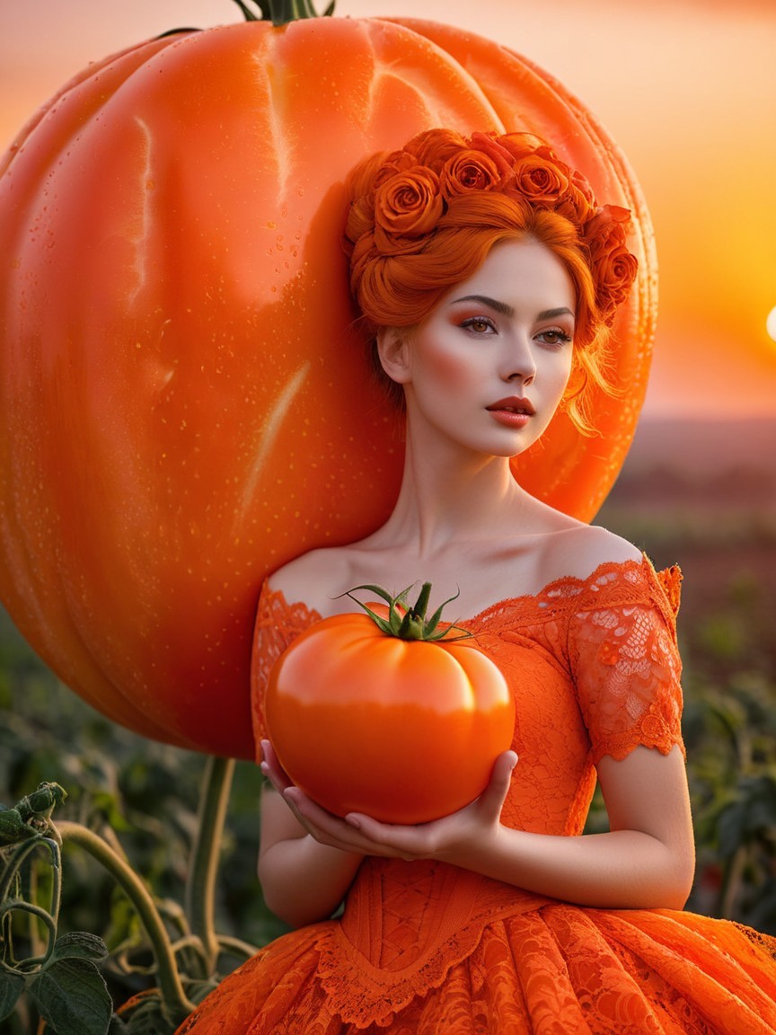Autumn Scene with Young Woman and Pumpkin Backdrop
