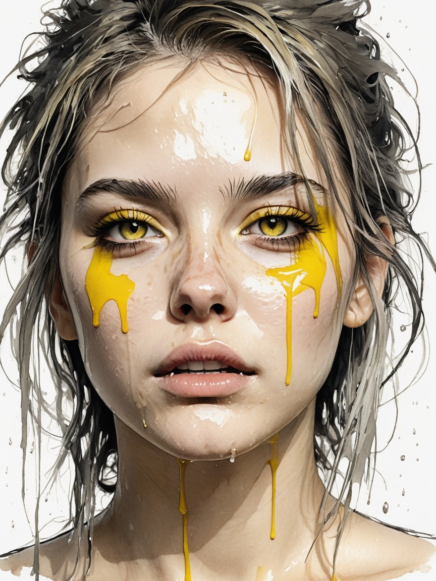 Portrait of a Young Woman with Yellow Eye Makeup