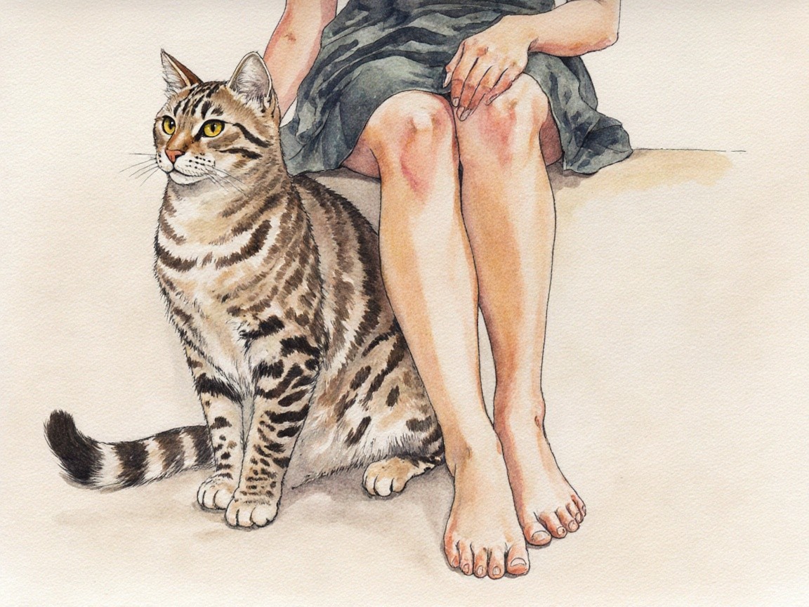 Illustration of a person and a spotted cat together