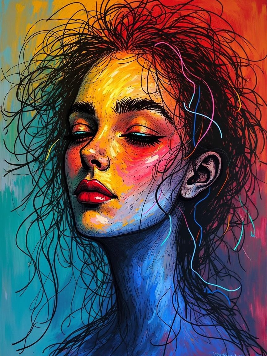 Vibrant Portrait of a Young Woman with Colorful Hair