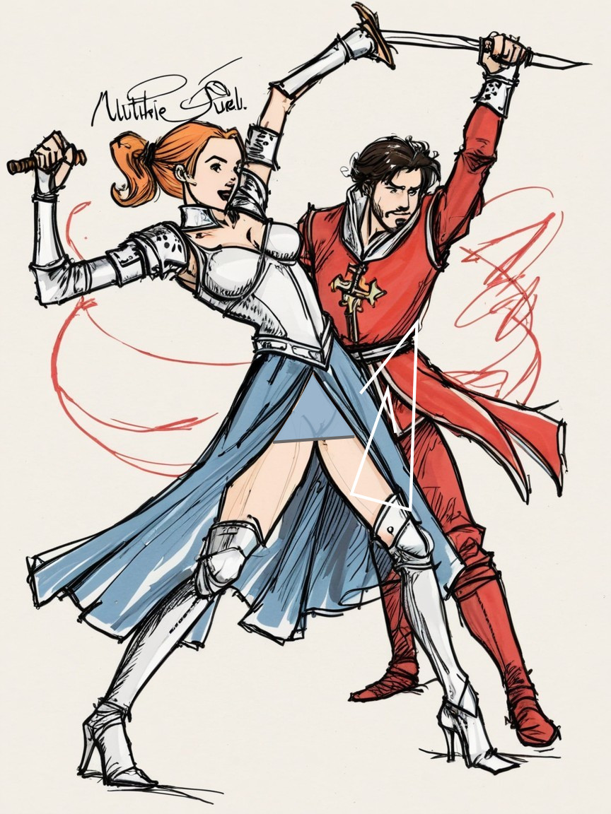 Dynamic Swordfight Between Female Warrior and Male Knight