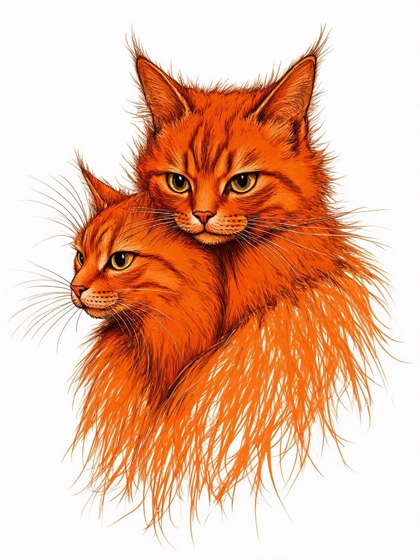 Two Fluffy Red-Orange Cats Cuddling Together