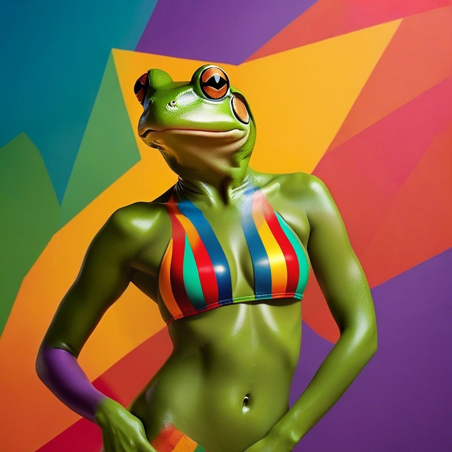 Surreal Body Paint and Mask with Geometric Background