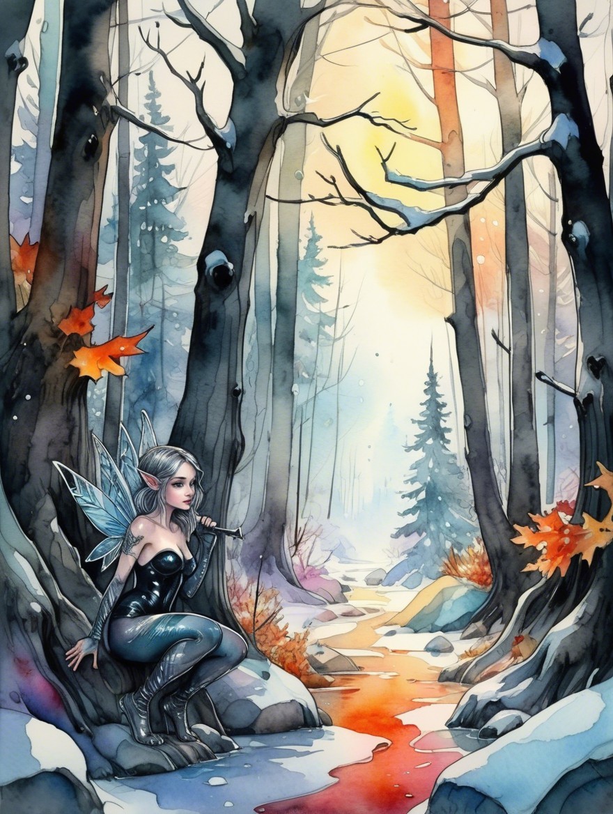Fairy in Mystical Forest Surrounded by Autumn Leaves