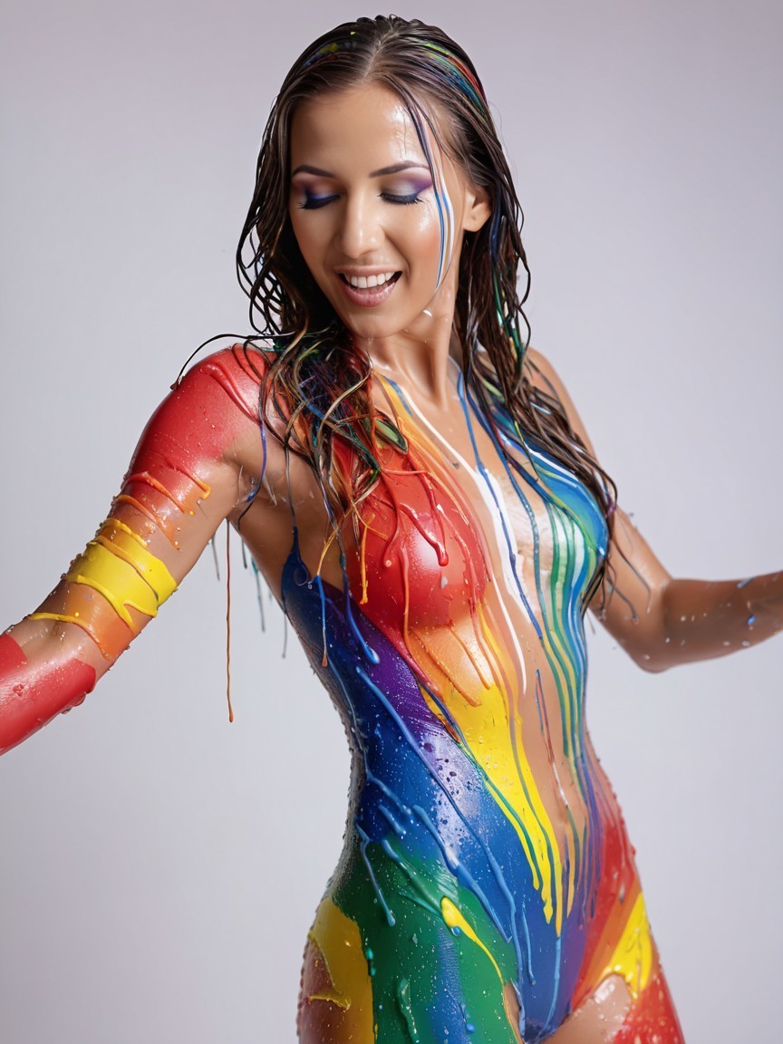 Vibrant Portrait of Model in Colorful Body Paint