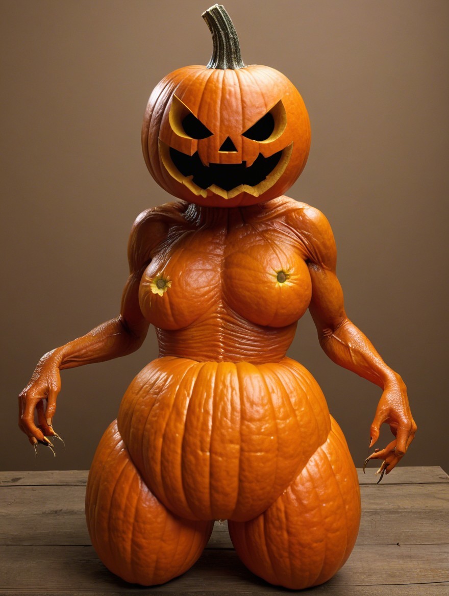 Surreal Fusion of Human and Pumpkin Features