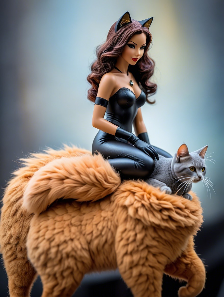 Fashionable Doll with Cat Ears and Plush Feline