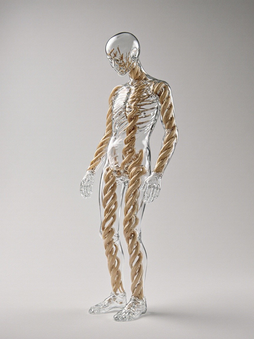Clear Glass Sculpture of Human Figure with Intricate Details
