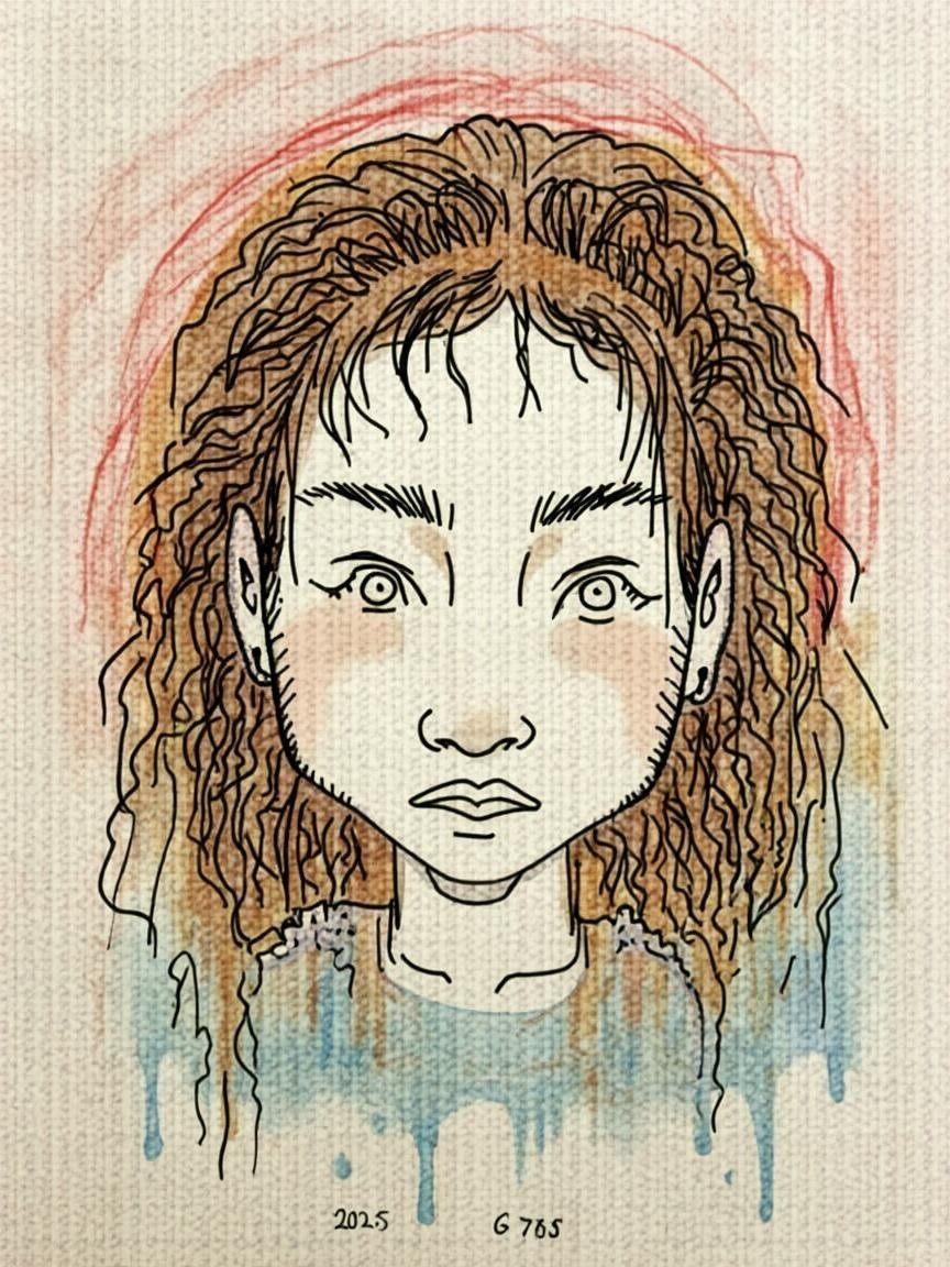 Stylized Portrait of a Girl with Curly Hair