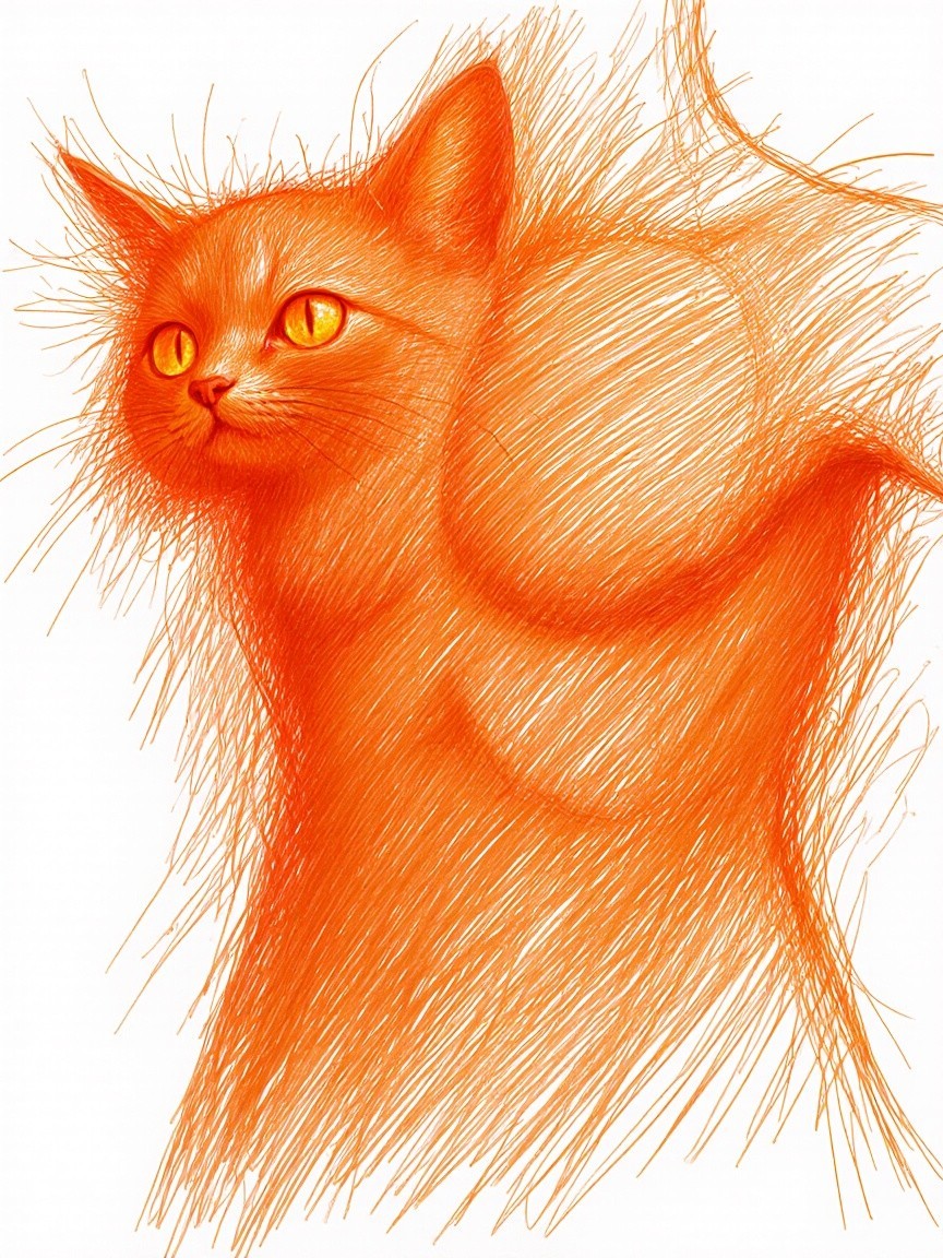 Stylized Illustration of a Vibrant Orange Cat