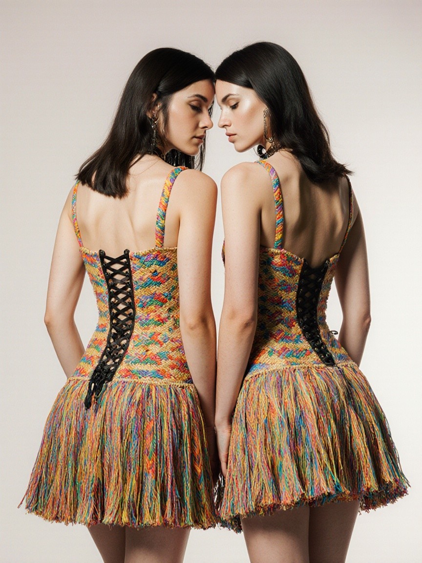 Colorful Braided Mini Dresses with Lace-Up Details