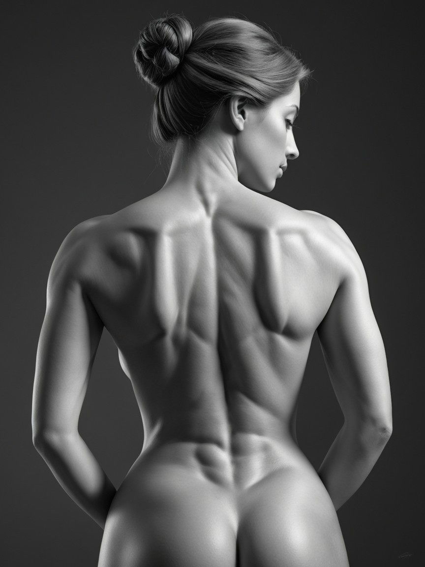 Black and White Portrait of a Muscular Figure