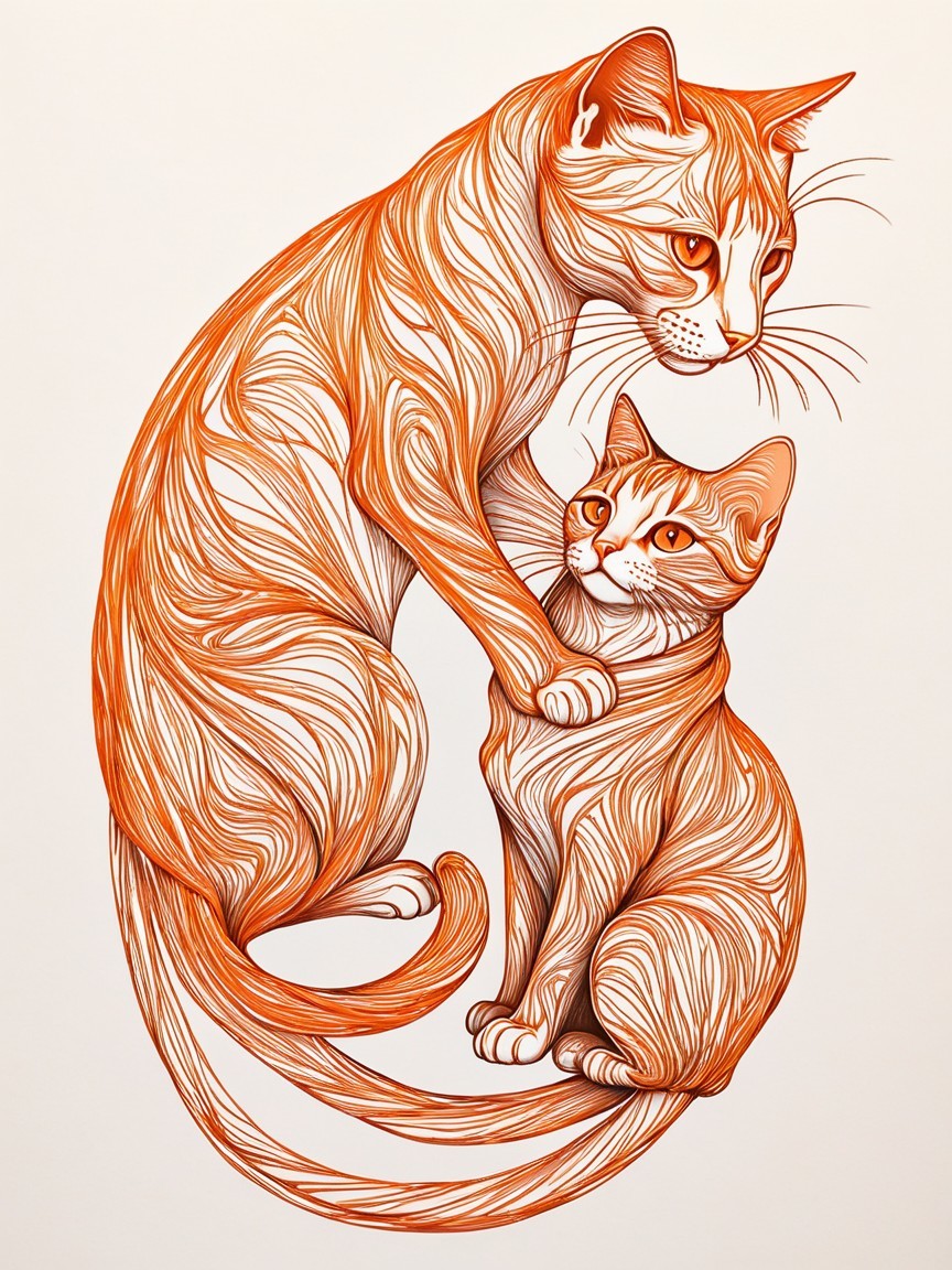 Stylized Illustration of Two Affectionate Cats