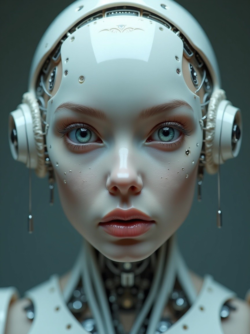 Futuristic humanoid robot with sleek white design