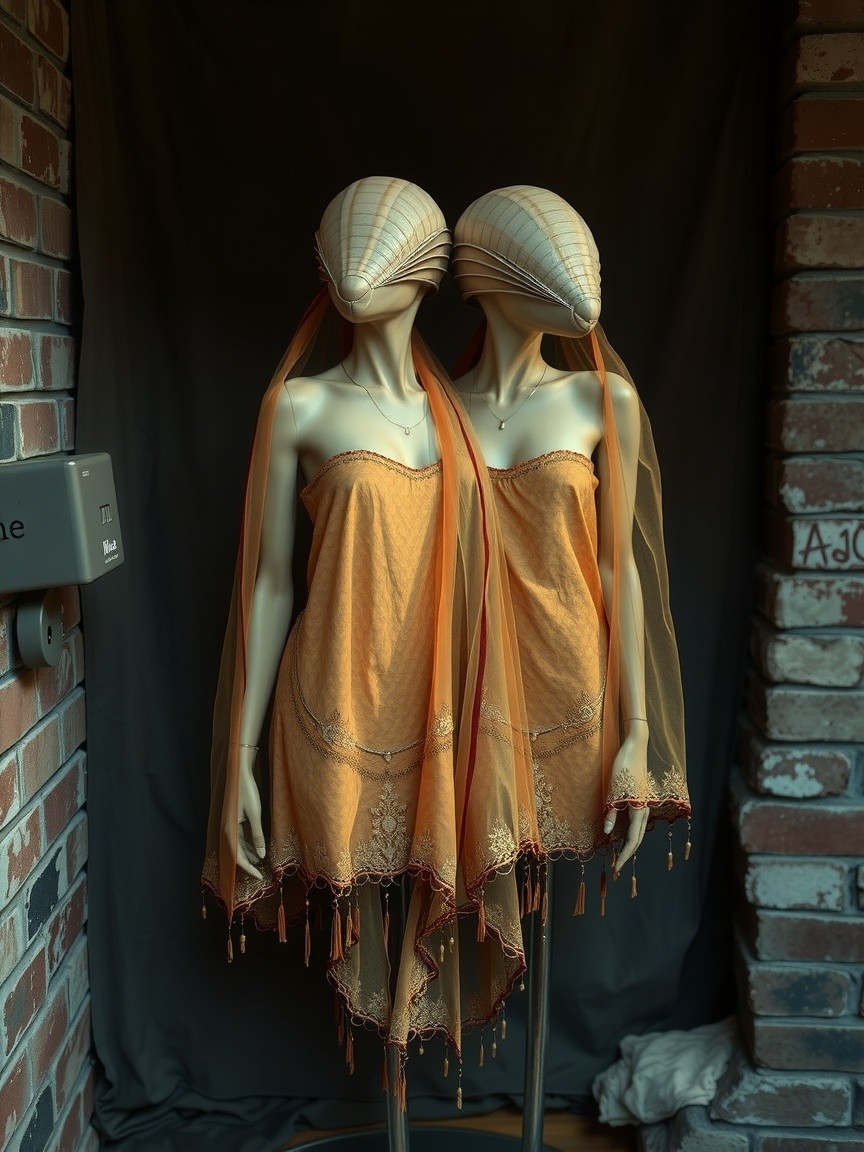 Elegant Mannequins in Seashell Headpieces and Veils