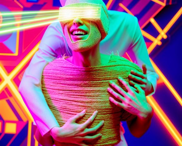 Futuristic scene with neon lights and textured materials