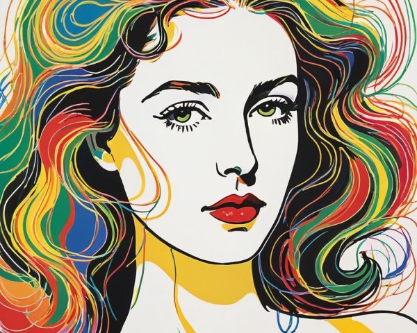 Stylized portrait of a woman with vibrant hair