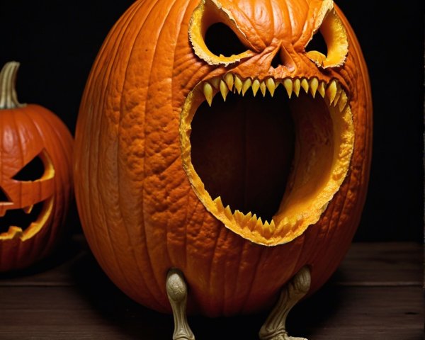 Menacing Pumpkin with Sharp Teeth and Whimsical Legs
