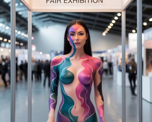 Art Installation of Woman with Abstract Body Painting