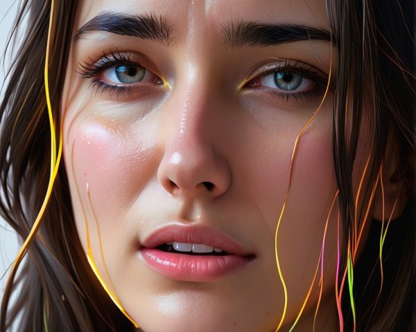 Close-Up of a Young Woman with Blue Eyes and Glowing Skin