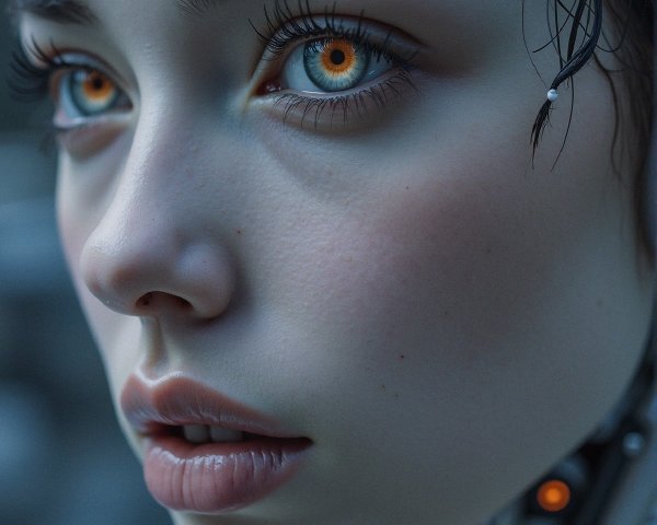 Close-up of a female android with striking features