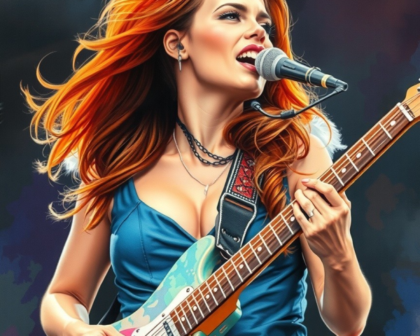 Vibrant performance scene with a young woman singing