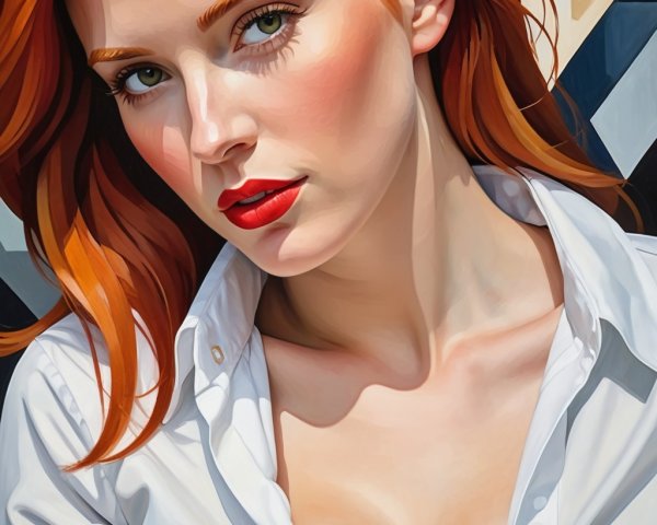 Portrait of a Woman with Red Hair and Green Eyes