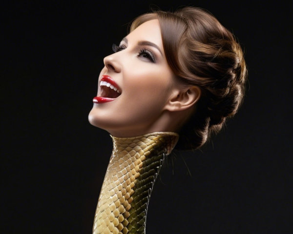 Fusion of Human and Snake Elements in Surreal Art
