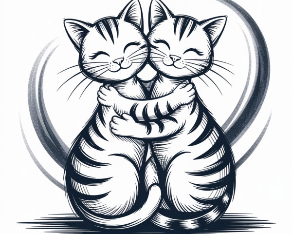 Striped Cats Embracing with Joyful Expressions