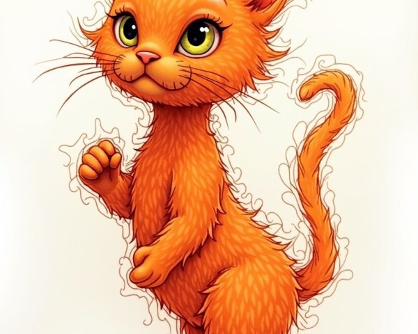 Playful Cartoon-Style Orange Kitten with Green Eyes
