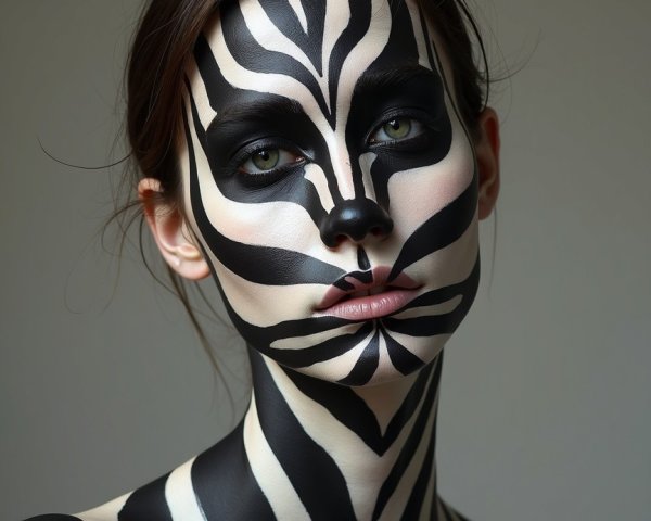 Black and White Zebra Body Paint on Female Model