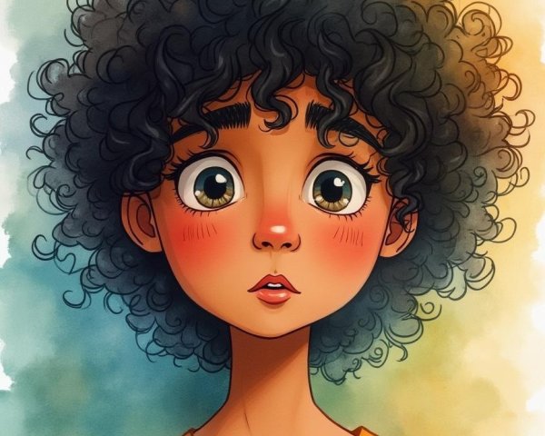 Surprised Child with Curly Hair in Dreamy Background
