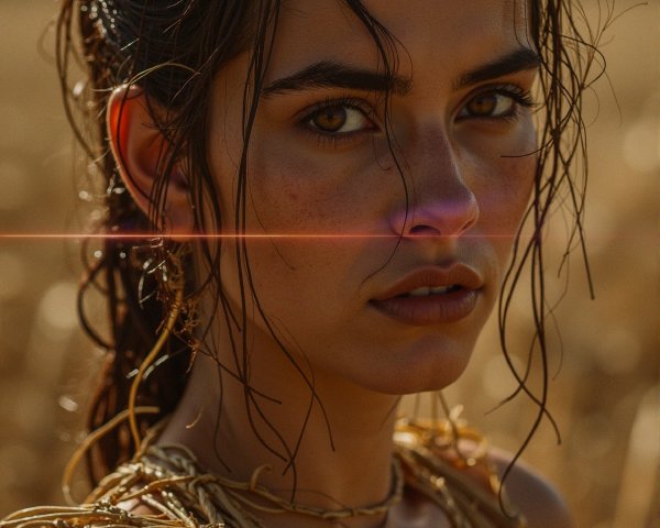 Close-up Portrait of Young Woman in Sunlit Field