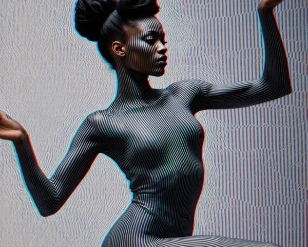 Elegant Figure in Black-and-White Striped Bodysuit