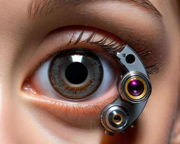 Close-Up of Human Eye with Futuristic Robotic Device