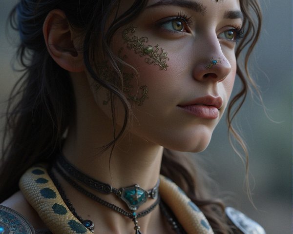 Young woman with facial adornments and jewelry