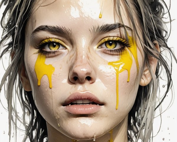 Portrait of a Young Woman with Yellow Eye Makeup