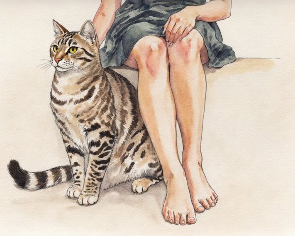 Illustration of a person and a spotted cat together