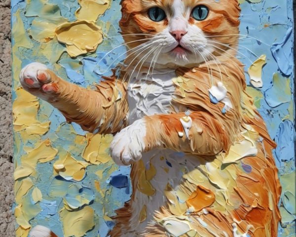 Vibrant Three-Dimensional Ginger Cat Artwork