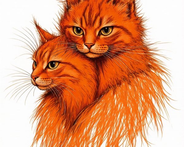Two Fluffy Red-Orange Cats Cuddling Together