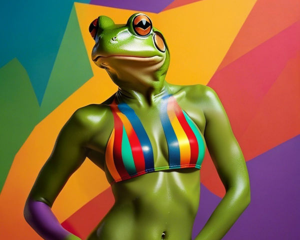 Surreal Body Paint and Mask with Geometric Background