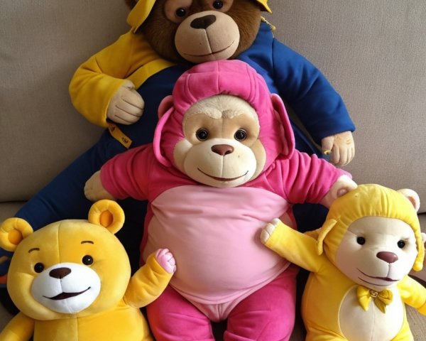 Plush Bears on Couch: Friendly and Cheerful Scene