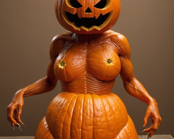 Surreal Fusion of Human and Pumpkin Features