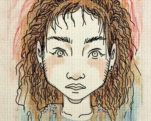 Stylized Portrait of a Girl with Curly Hair