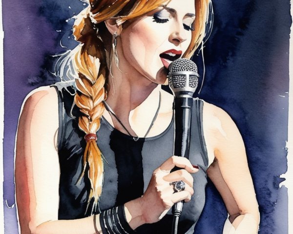 Vibrant Watercolor of Female Singer in Performance
