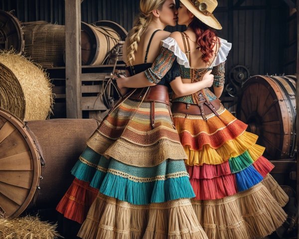 Vibrant Traditional Dresses in Rustic Setting